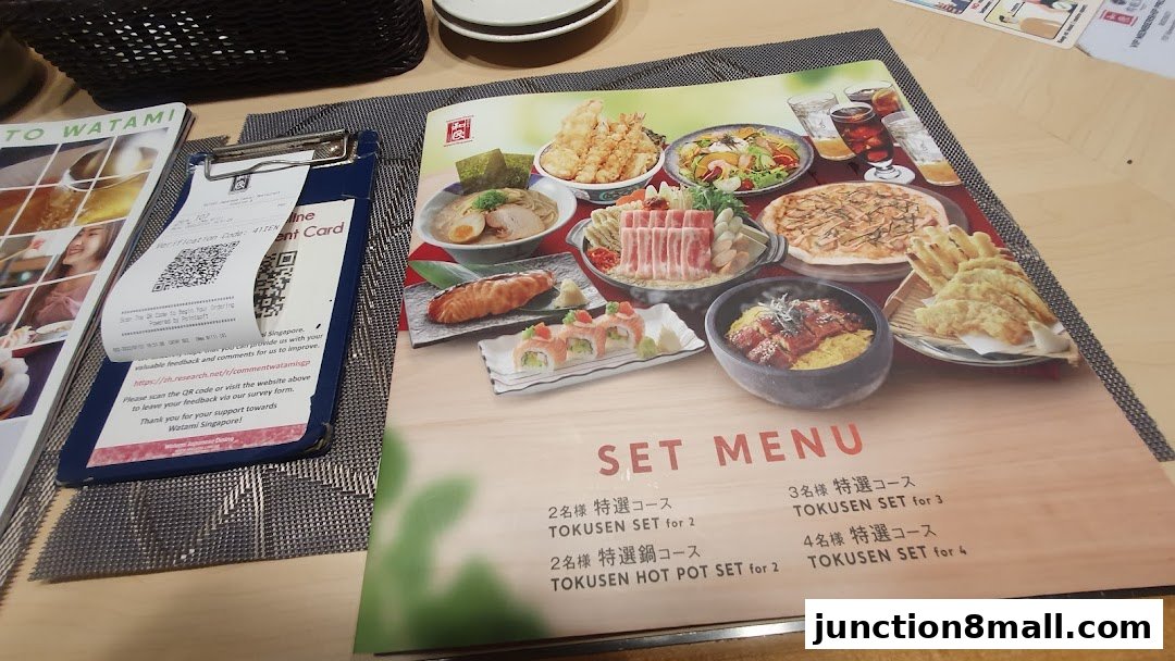 A set menu from Watami Japanese Dining featuring various Japanese dishes and set meal options.