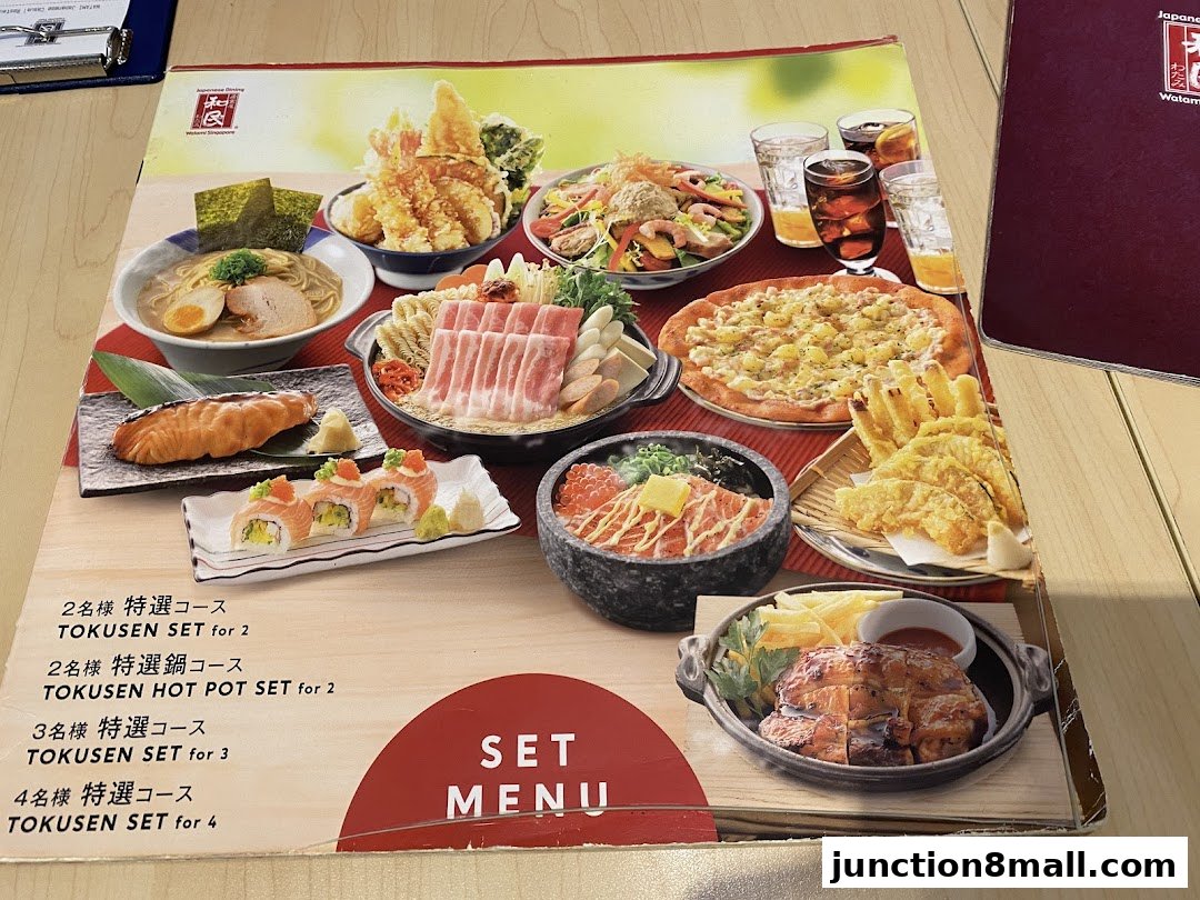 A menu from Watami Japanese Dining featuring various Japanese dishes and set menus.