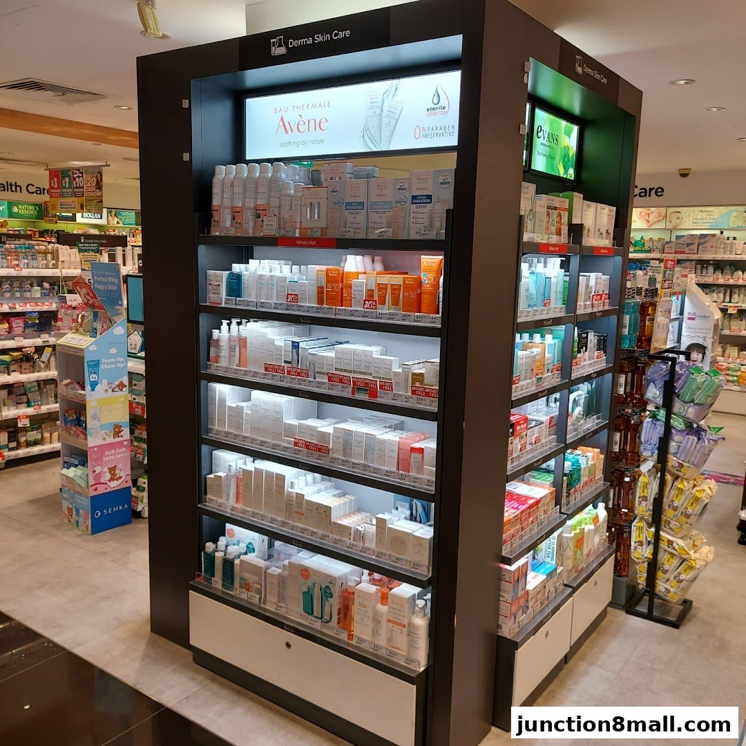 A display of skincare products, primarily from the brand Avène, in a retail store.