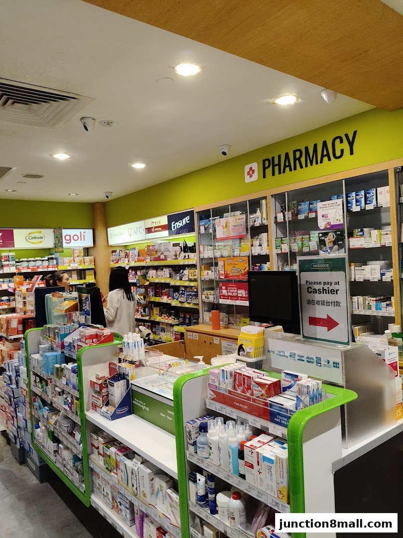 Interior view of a Watsons pharmacy with shelves stocked with health and beauty products.