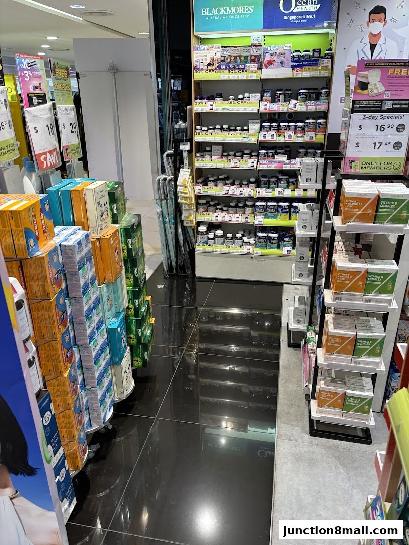 A Watsons pharmacy and GNC store interior showcasing health supplements and promotional displays.
