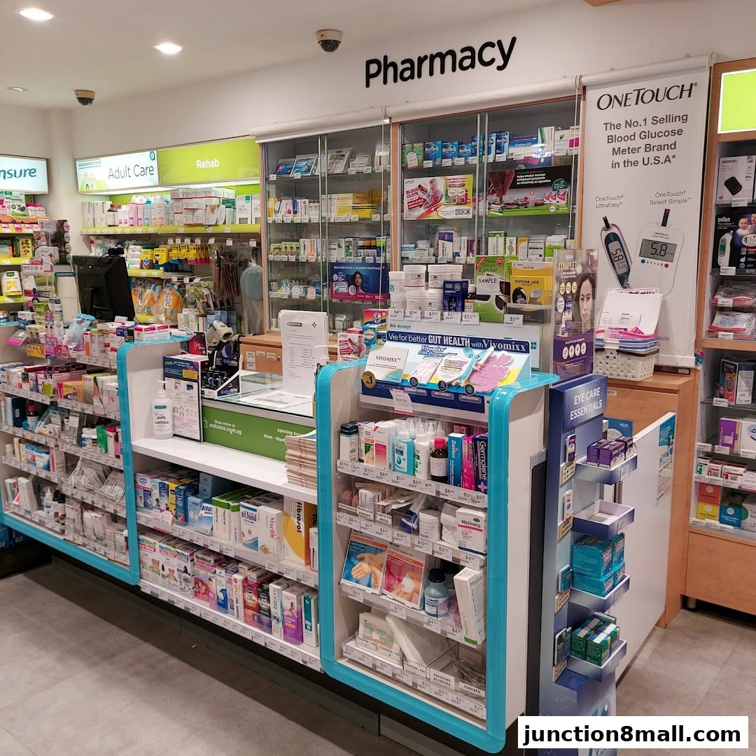 Interior view of a Watsons pharmacy with shelves stocked with health and beauty products.