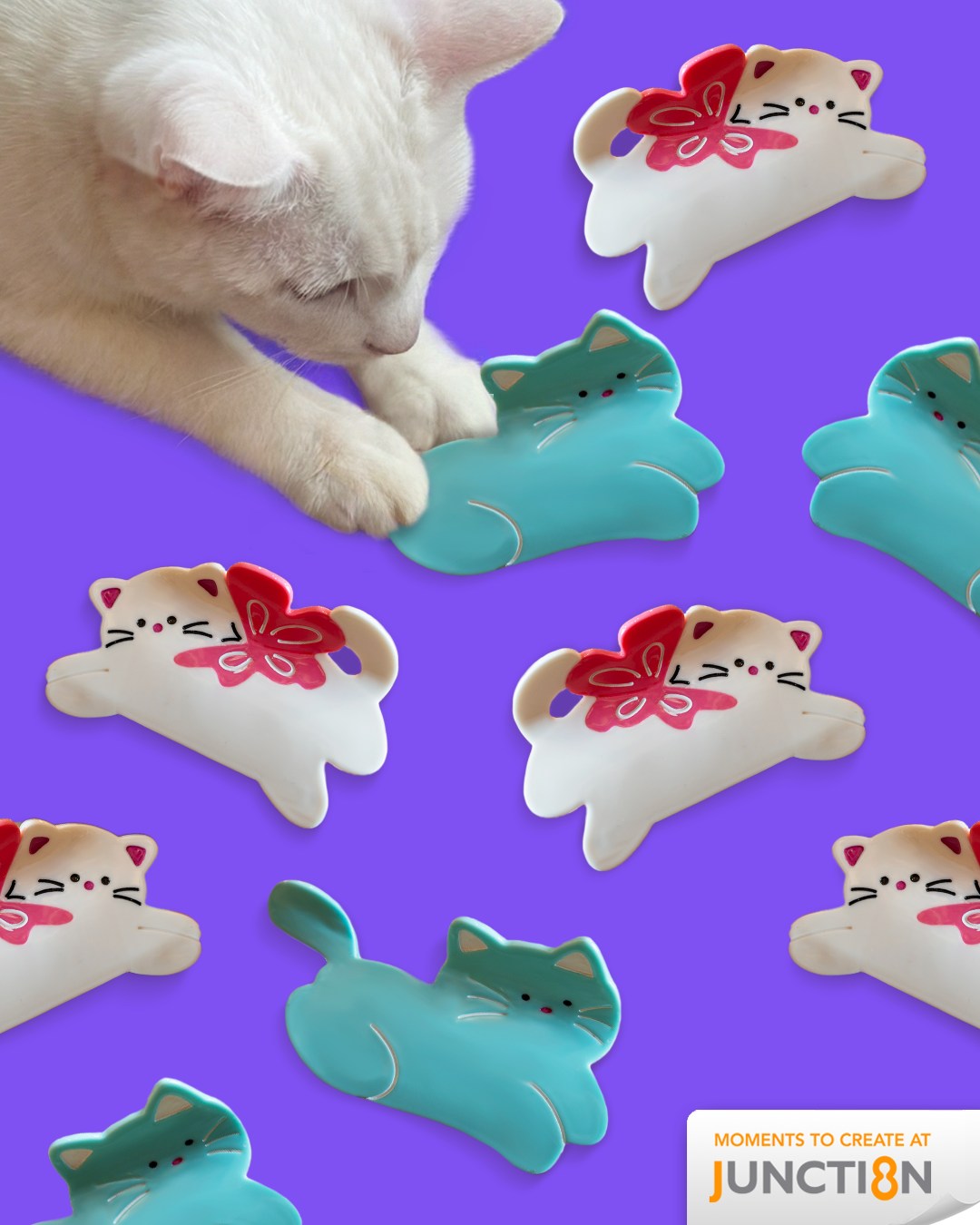 A vibrant display of various claw hair clips, featuring playful designs.