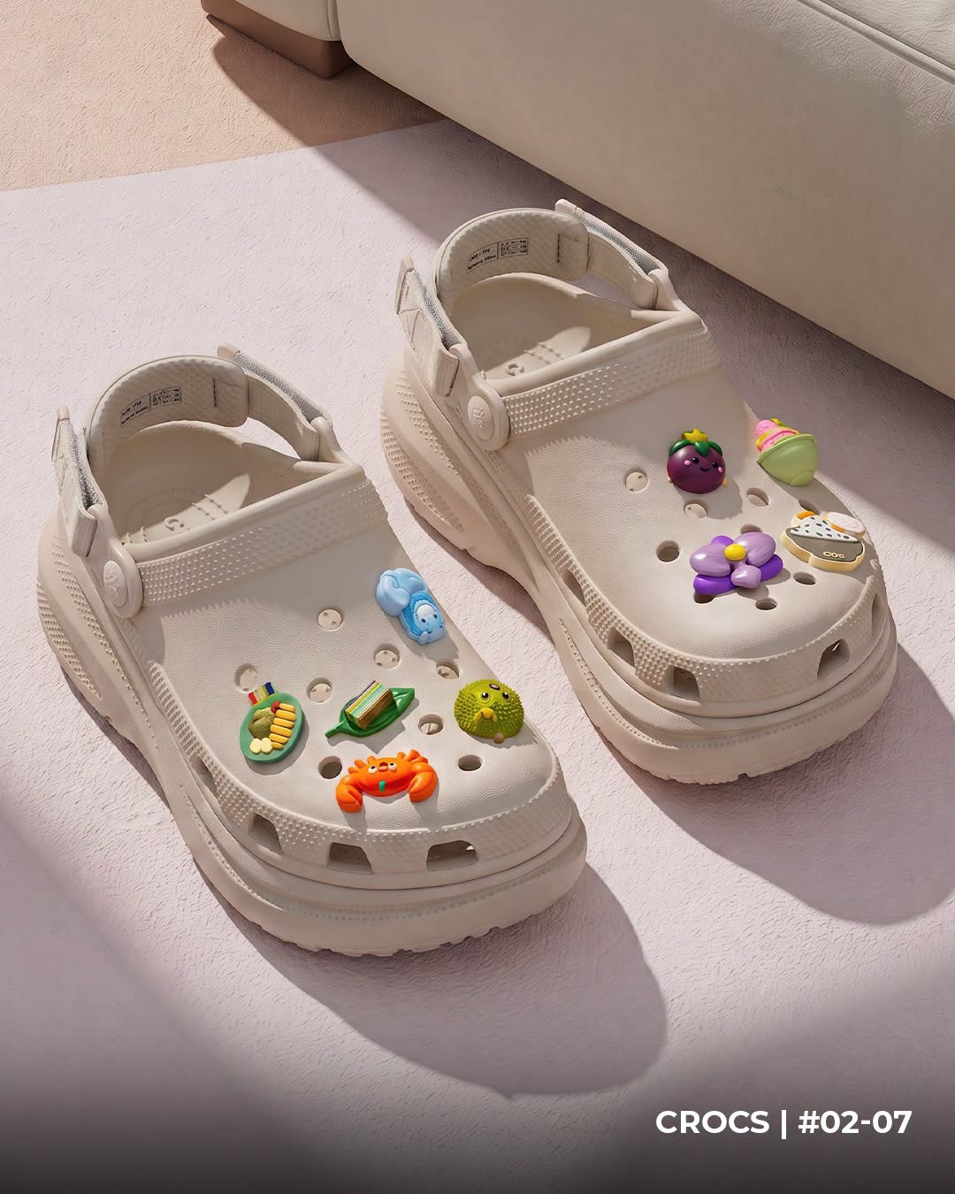 Crocs Crush Clog in Cocoa Cream with Jibbitz charms at Junction 8