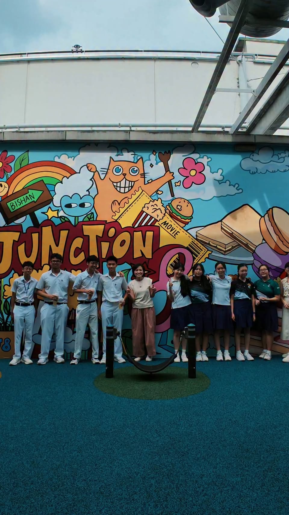 Junction 8 playground mural painted by Raffles students