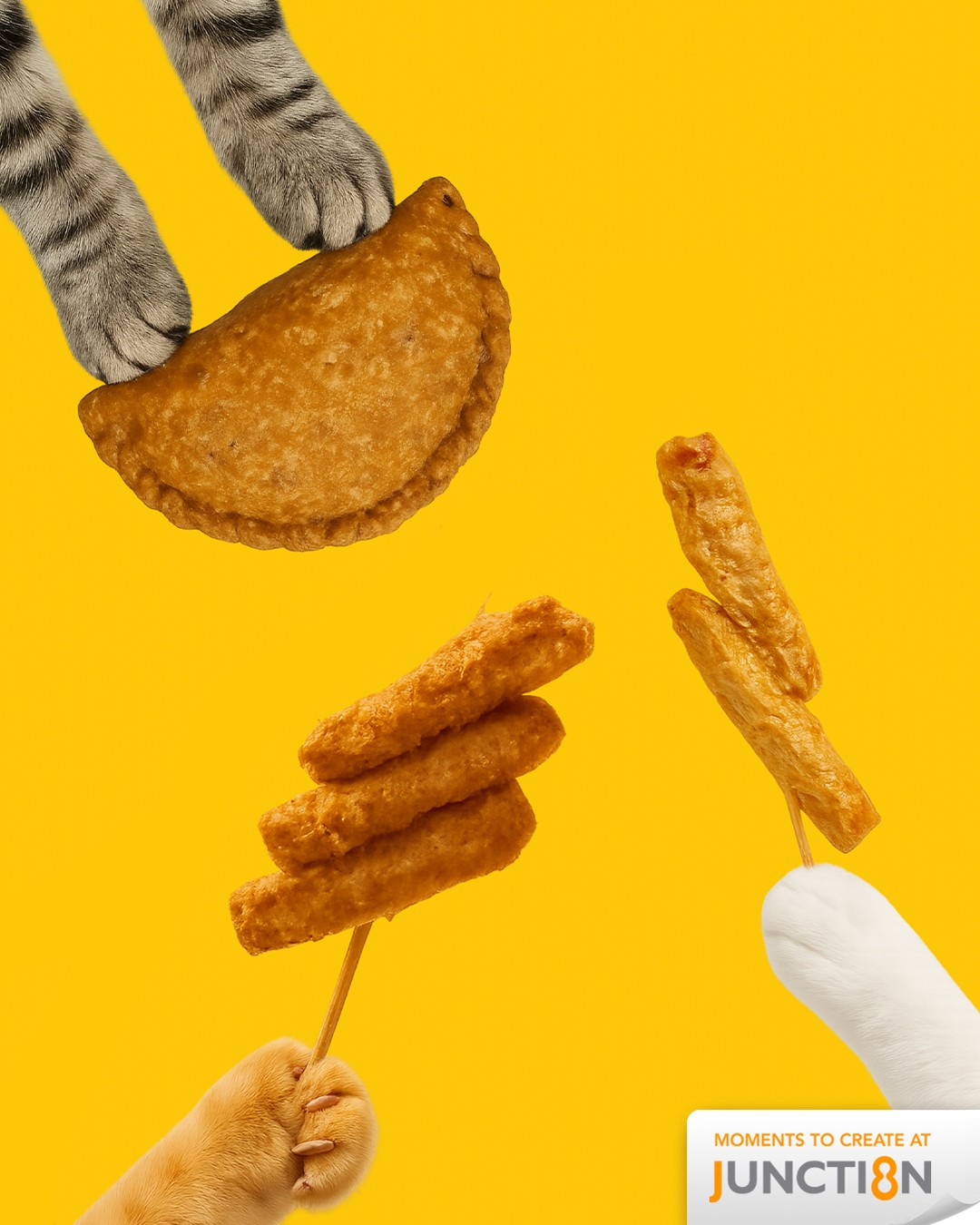 Assortment of Old Chang Kee snacks, including Fish Finger Onstik and Mushroom Chicken'O